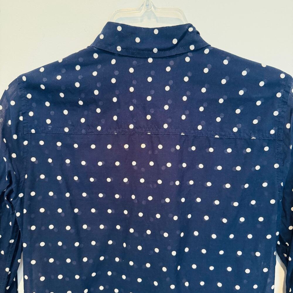J.Crew Women Polka Dot Cotton Silk Navy Blue White Festive Button Up Shirt Sz 00 - Picture 6 of 9